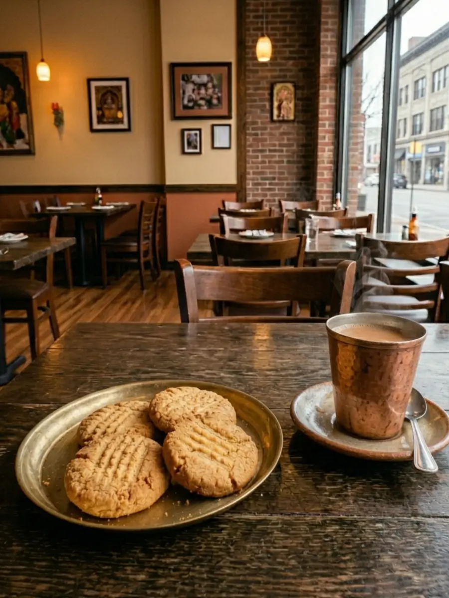 Chai and biscuits at Desi Dhamaka